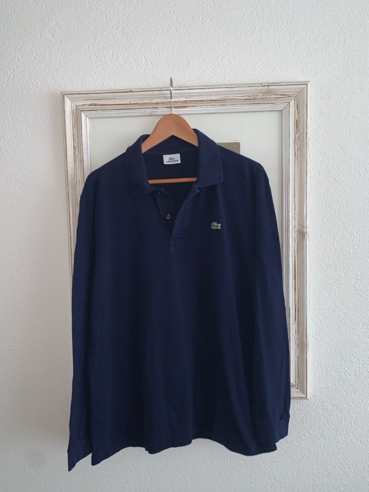 Lacoste polo lange mouwen donkerblauw maat L, Ophalen of Verzenden, Zo goed als nieuw, Blauw
