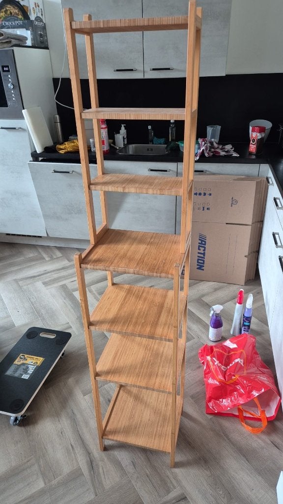 Houten badkamerrek met 5 planken, Ophalen, (Half)hoge kast, Minder dan 50 cm, Gebruikt
