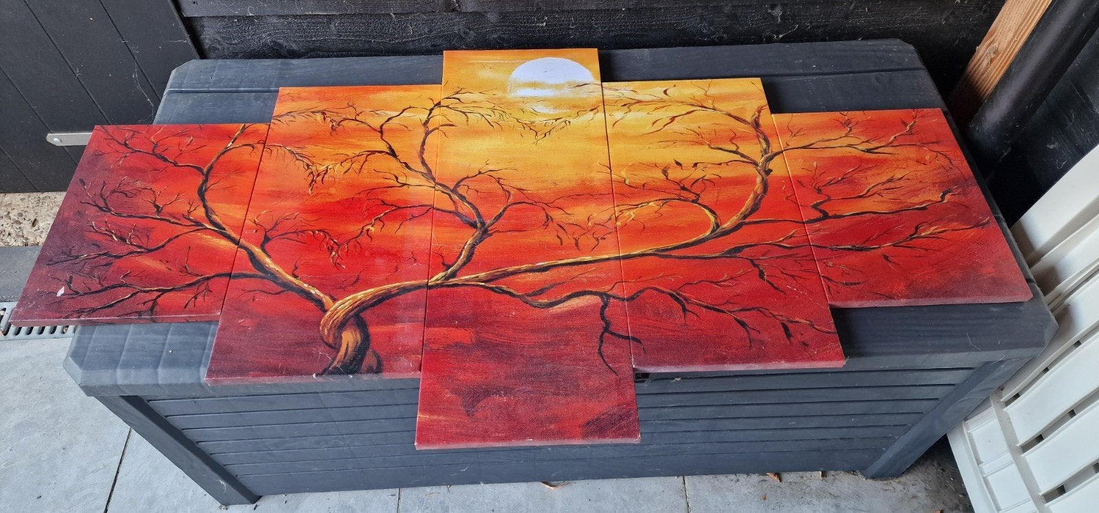 5-delig schilderij 'Luik' - Zonsondergang met boom, Ophalen
