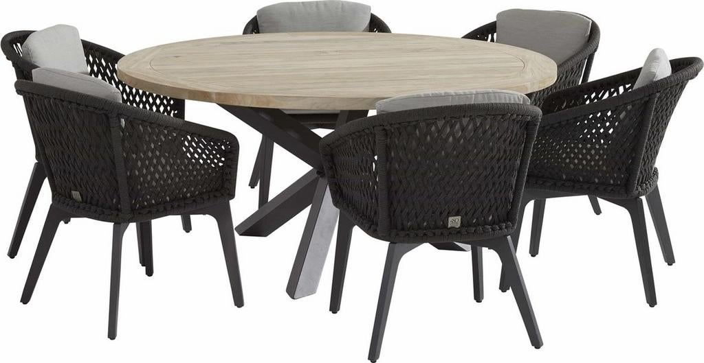 6 persoons tuinset Belize met louvre tafel 4 seasons outdoor, Ophalen, 6 zitplaatsen, Teakhout, Zo goed als nieuw