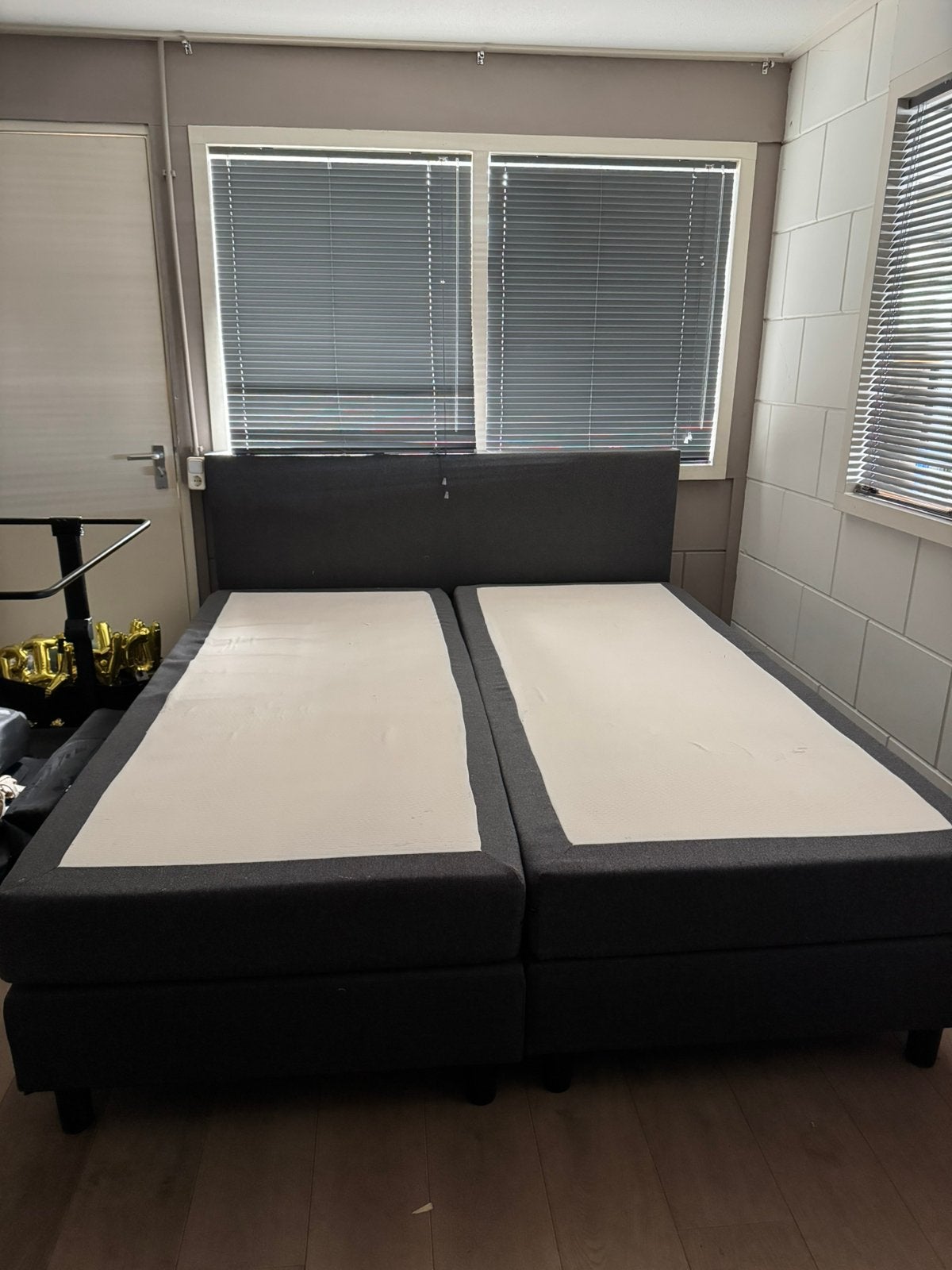 Tweepersoons boxspringbed donkergrijs, Ophalen, 210 cm, Tweepersoons, Zo goed als nieuw