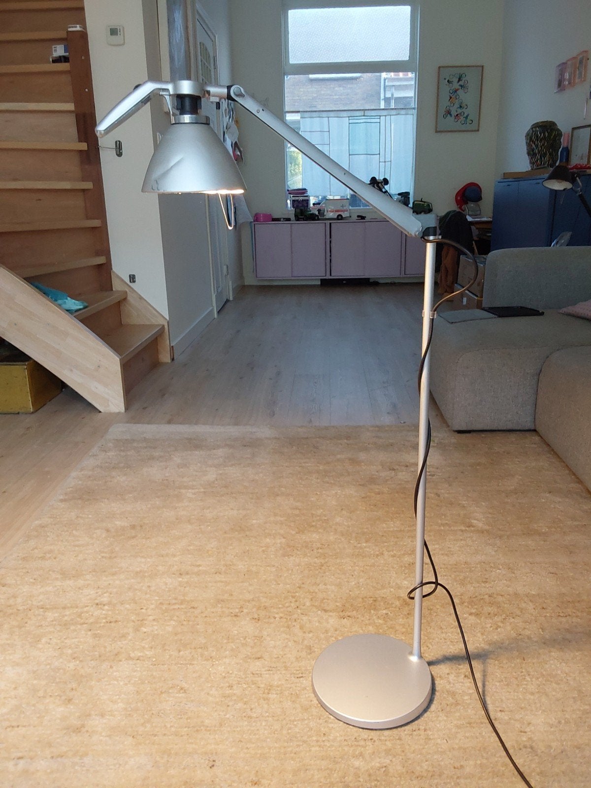 Luceplan Fortebraccio vloerlamp met beschadigde kap, Huis en Inrichting, Lampen | Vloerlampen, Gebruikt, Metaal, 150 tot 200 cm