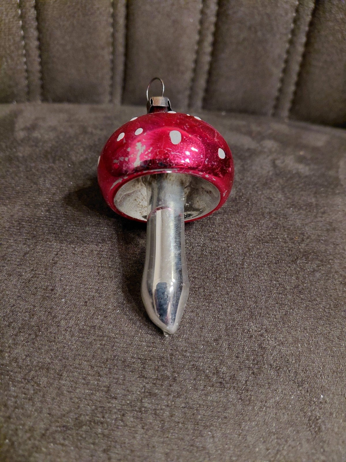 Oude glazen kerstbal paddestoel, Ophalen, Gebruikt