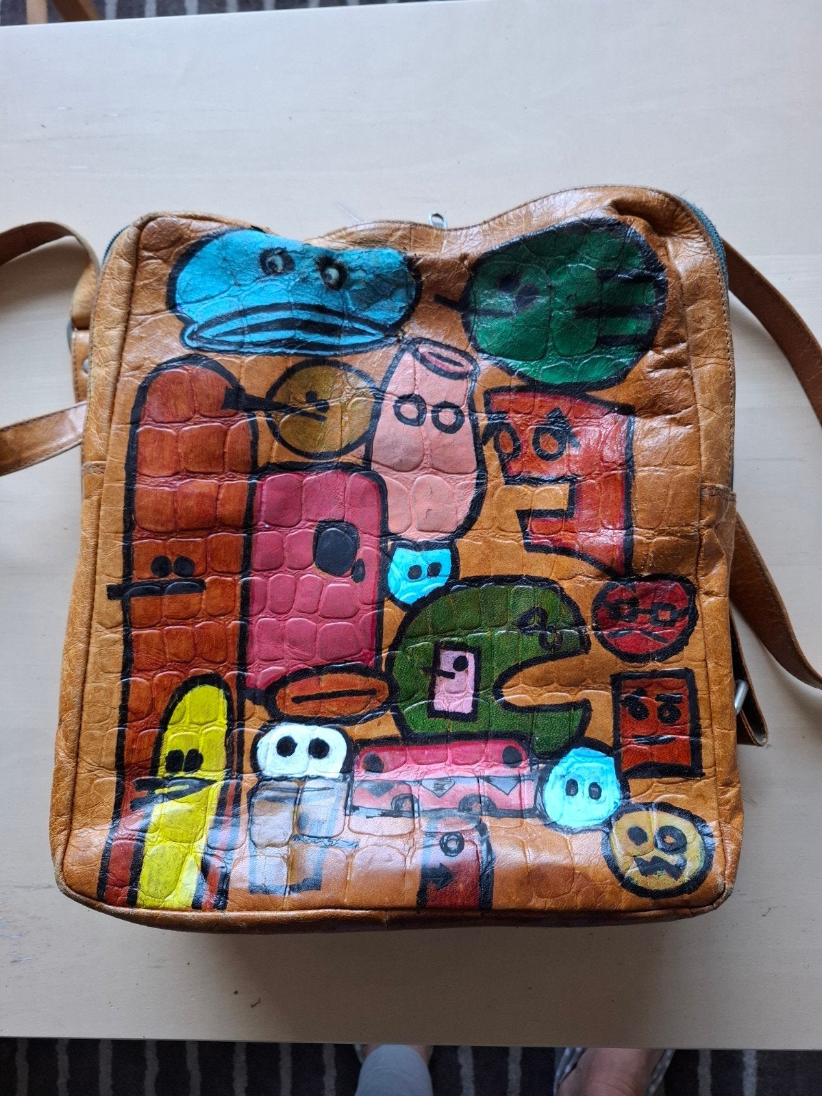 Unique  Leren Rugzak / Schoudertas. popart style, Ophalen of Verzenden, Leer