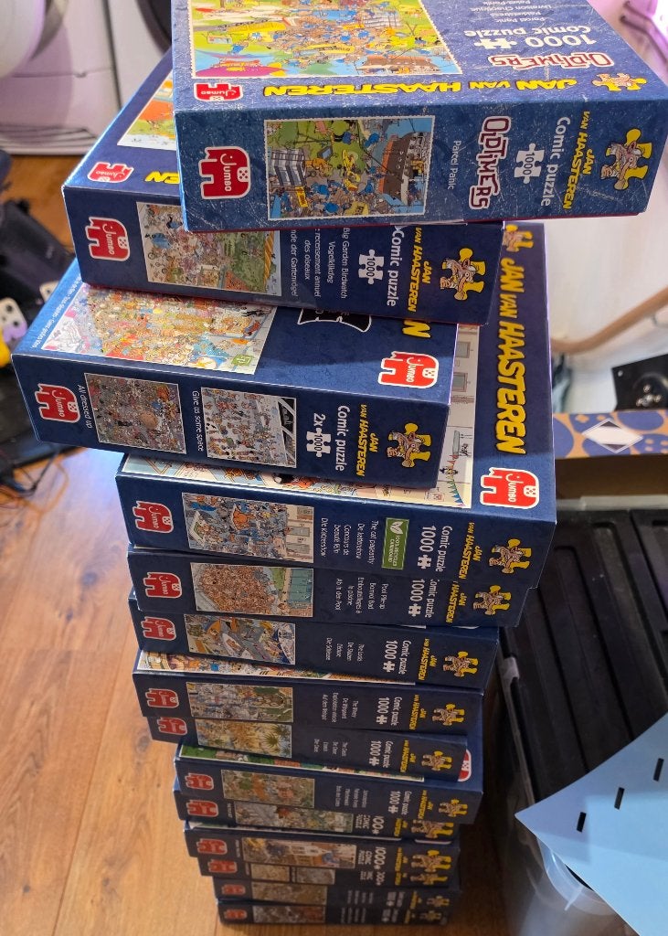 Grote collectie Jan van Haasteren puzzels (1000 stukjes), Hobby en Vrije tijd, Ophalen of Verzenden, 500 t/m 1500 stukjes, Zo goed als nieuw