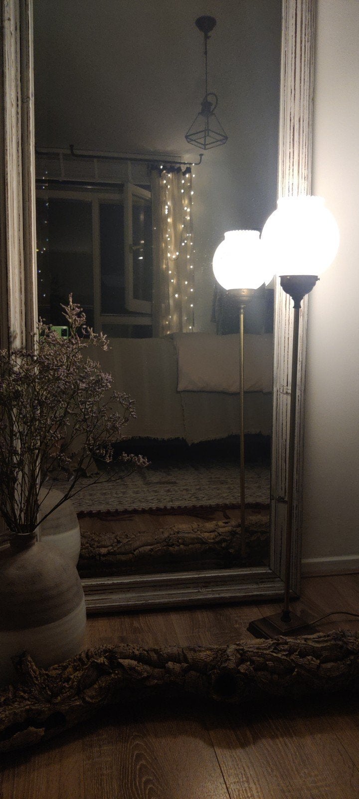 ​Vintage Klassieke Tafellamp / Schemerlamp Messing., Ophalen, Glas, Minder dan 100 cm