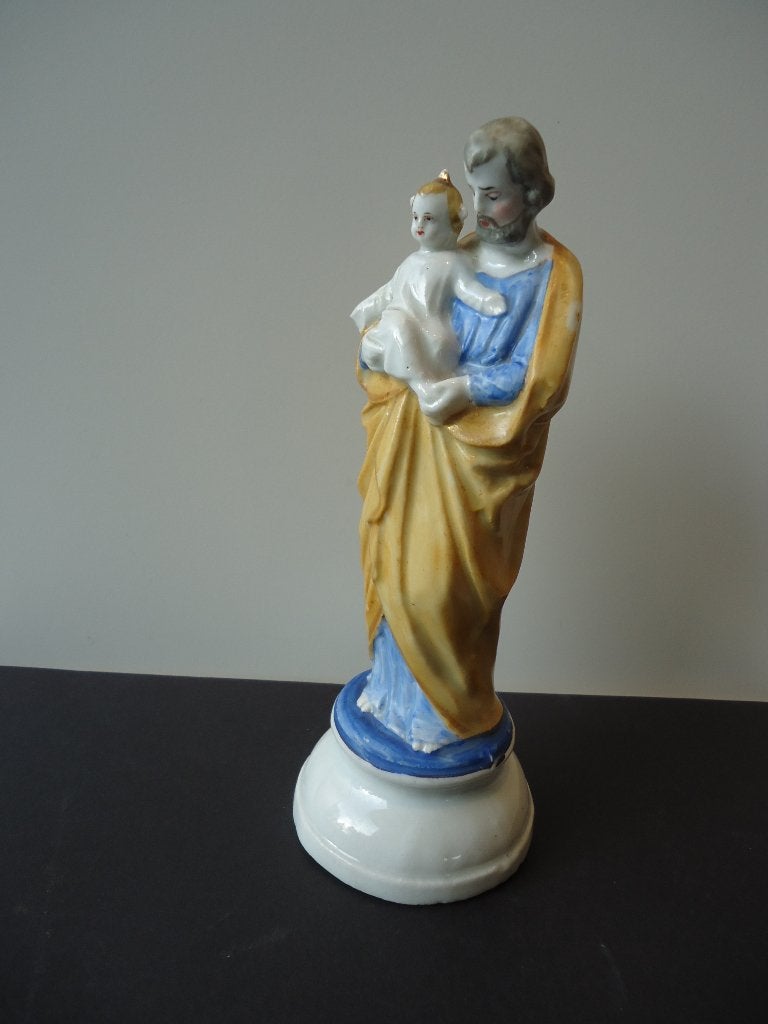 antiek Sint-Jozef met het Kind porselein handpainted Andenne, Ophalen of Verzenden