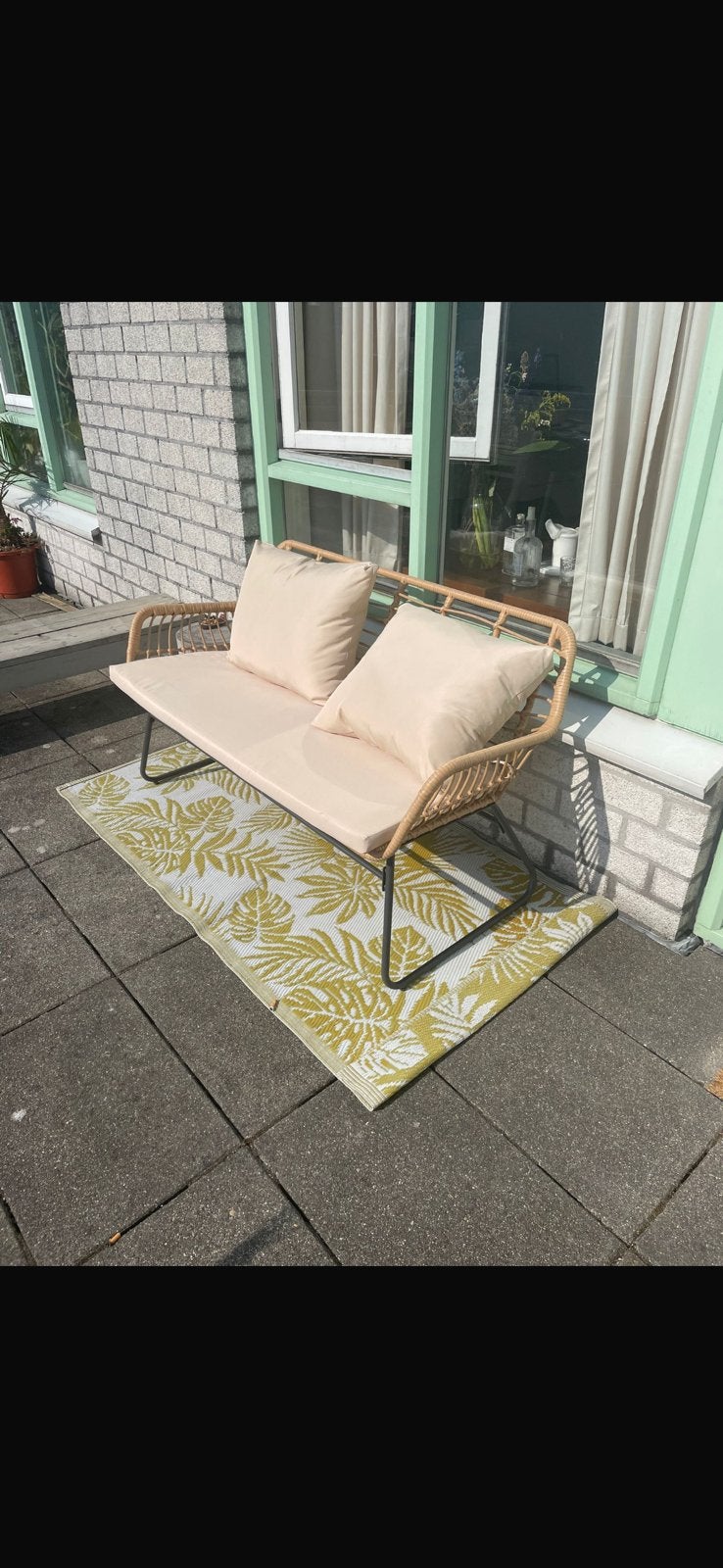 Stijlvolle Tuinbank van Wicker en Metaal, Ophalen, Gebruikt, Wicker