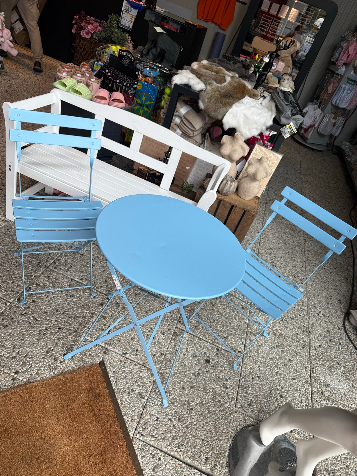 Nieuwe blauwe bistro set met lichte beschadigingen, 2 zitplaatsen, Overige materialen, Eettafel, Nieuw