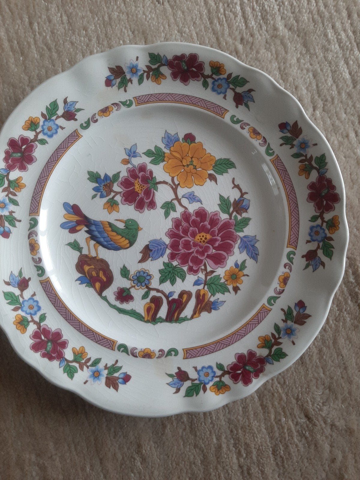 Vintage Pontesa Spaans wandbord met bloemen en vogel, Ophalen