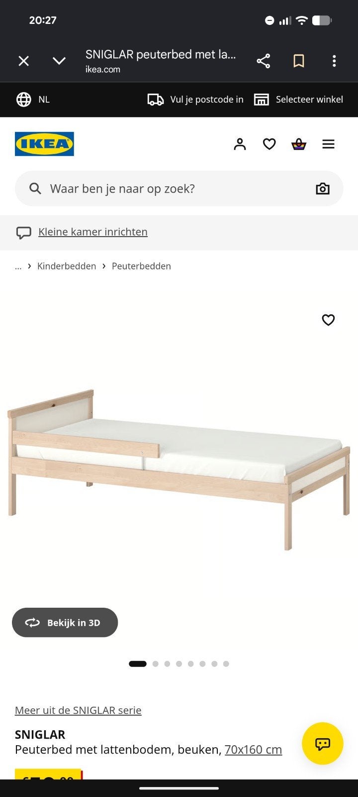 SNIGLAR Peuterbed met lattenbodem en matras,  beuken, 70x160, Ophalen, Gebruikt, 190 cm of minder, Hout
