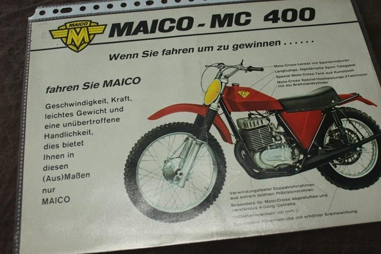 Maico MC 400 cross enduro motorfiets verkoop folder, Ophalen of Verzenden, Overige merken