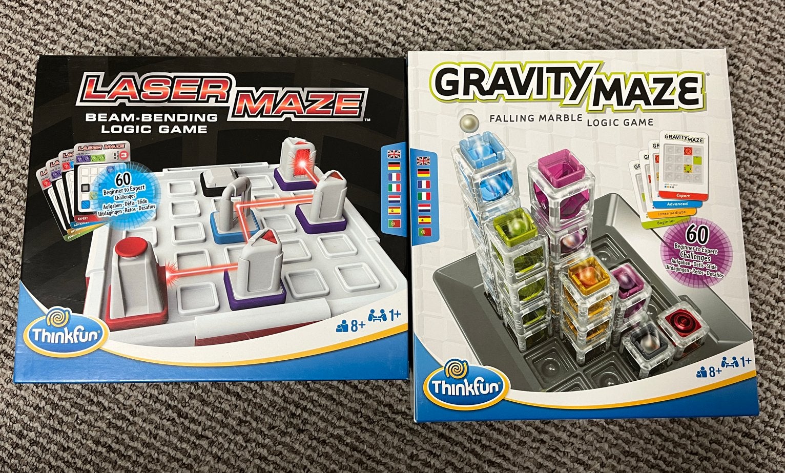 ThinkFun Laser Maze & Gravity Maze Logica Spellen, Ophalen of Verzenden, Zo goed als nieuw