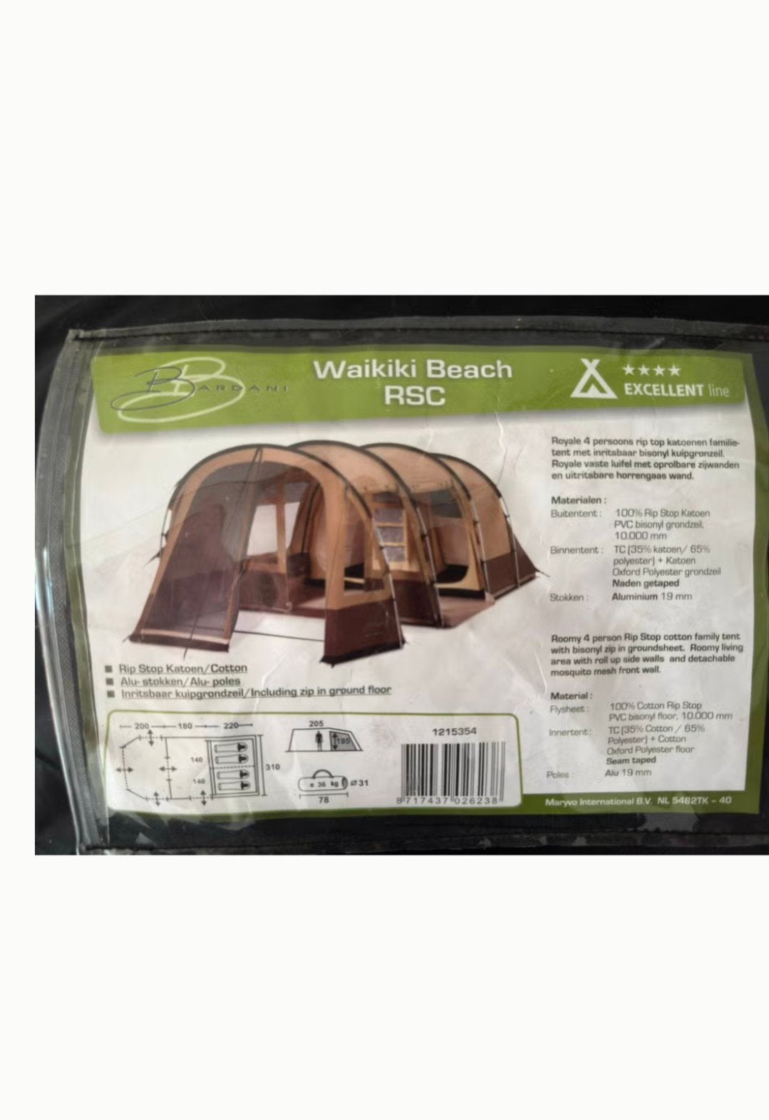 Bardani Waikiki Beach RSC 4-persoons familietent, Ophalen