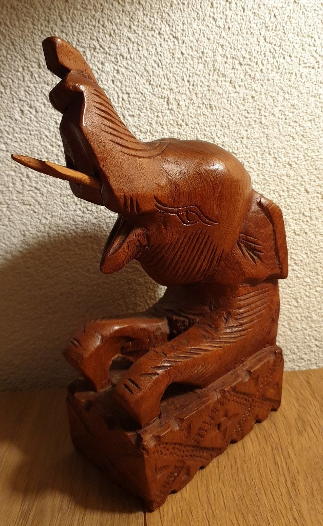 Olifant houtsnijwerk boekensteun vintage & meer houtsnijwerk, Houtsnijwerk, Ophalen of Verzenden, 20 - 50 cm, Hout