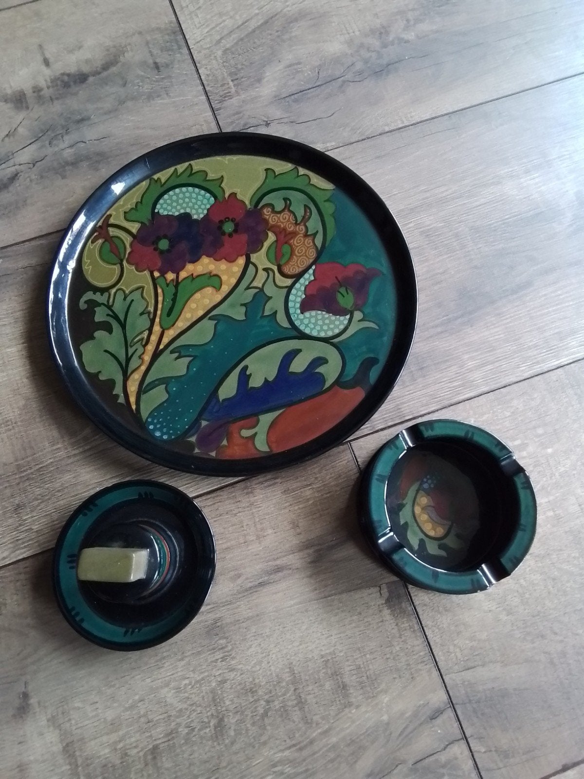 Vintage Gouda Holland asbak set, Art Nouveau stijl, Ophalen of Verzenden