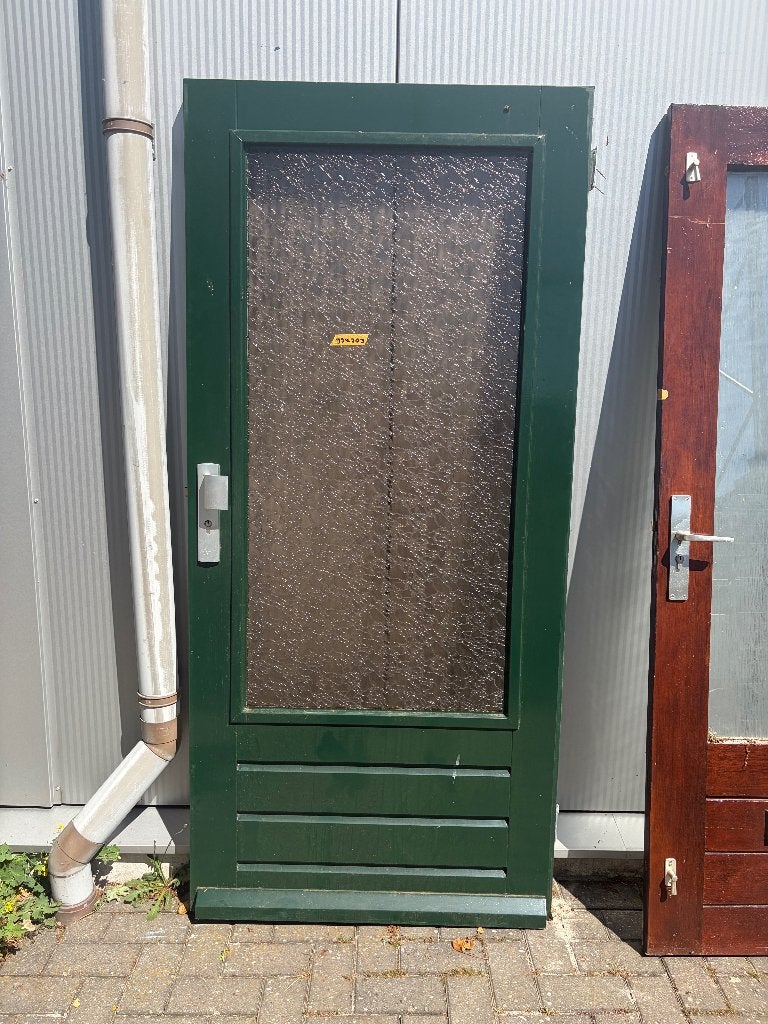Hardhouten buitendeur groen volledig glas | 93x203 cm, Doe-het-zelf en Verbouw, Ophalen, Gebruikt, 80 tot 100 cm, Buitendeur