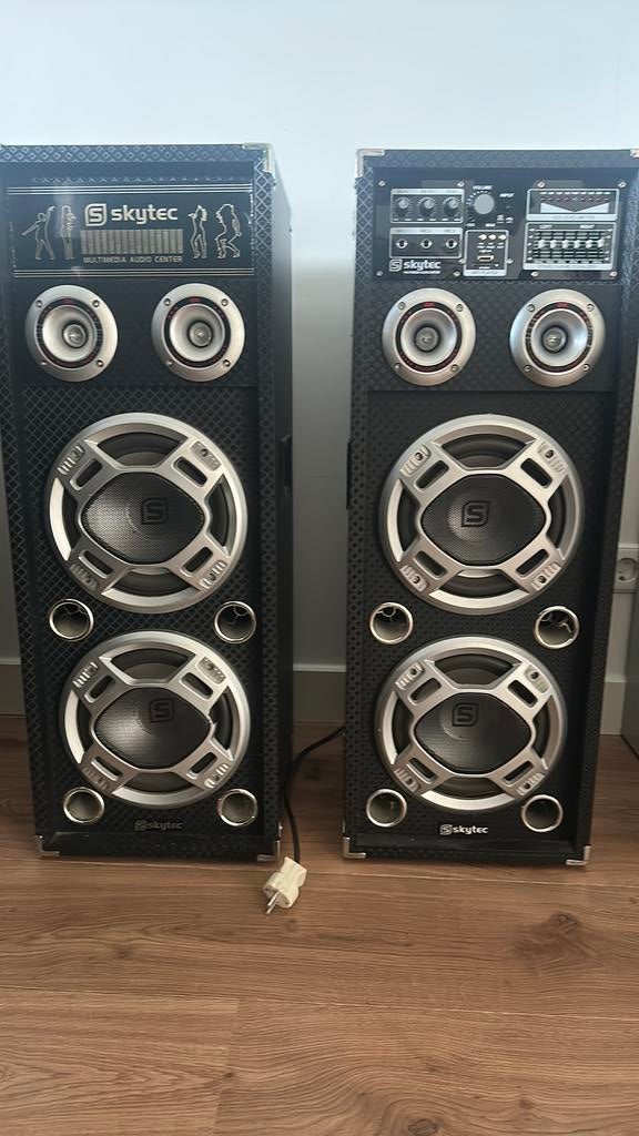 2 skytech boxen karaoke speakers woofers 1200 watt, Ophalen, Zo goed als nieuw, Minder dan 60 watt, Overige merken
