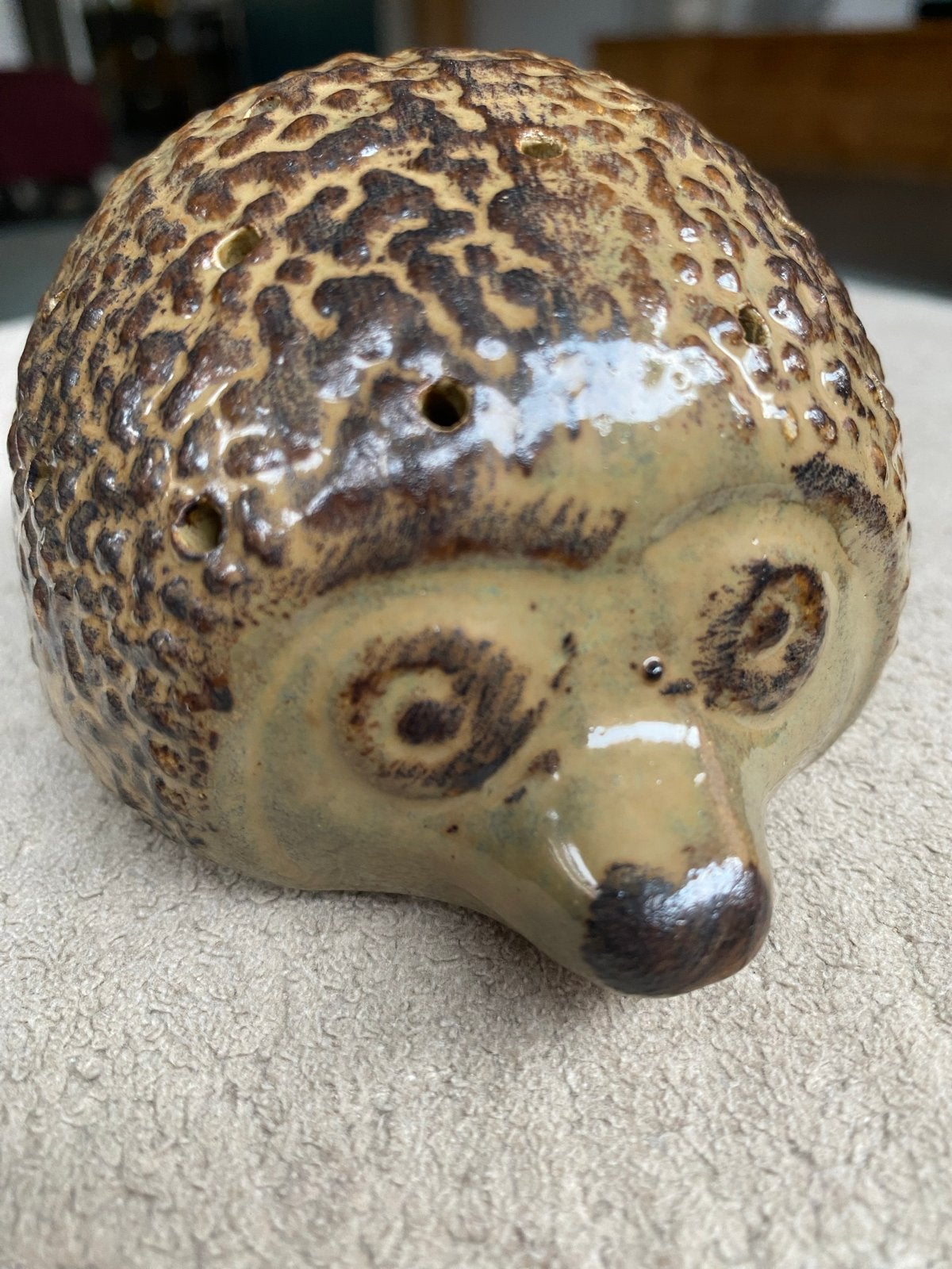 Vintage keramische egel-prikker in bruintinten, Ophalen of Verzenden