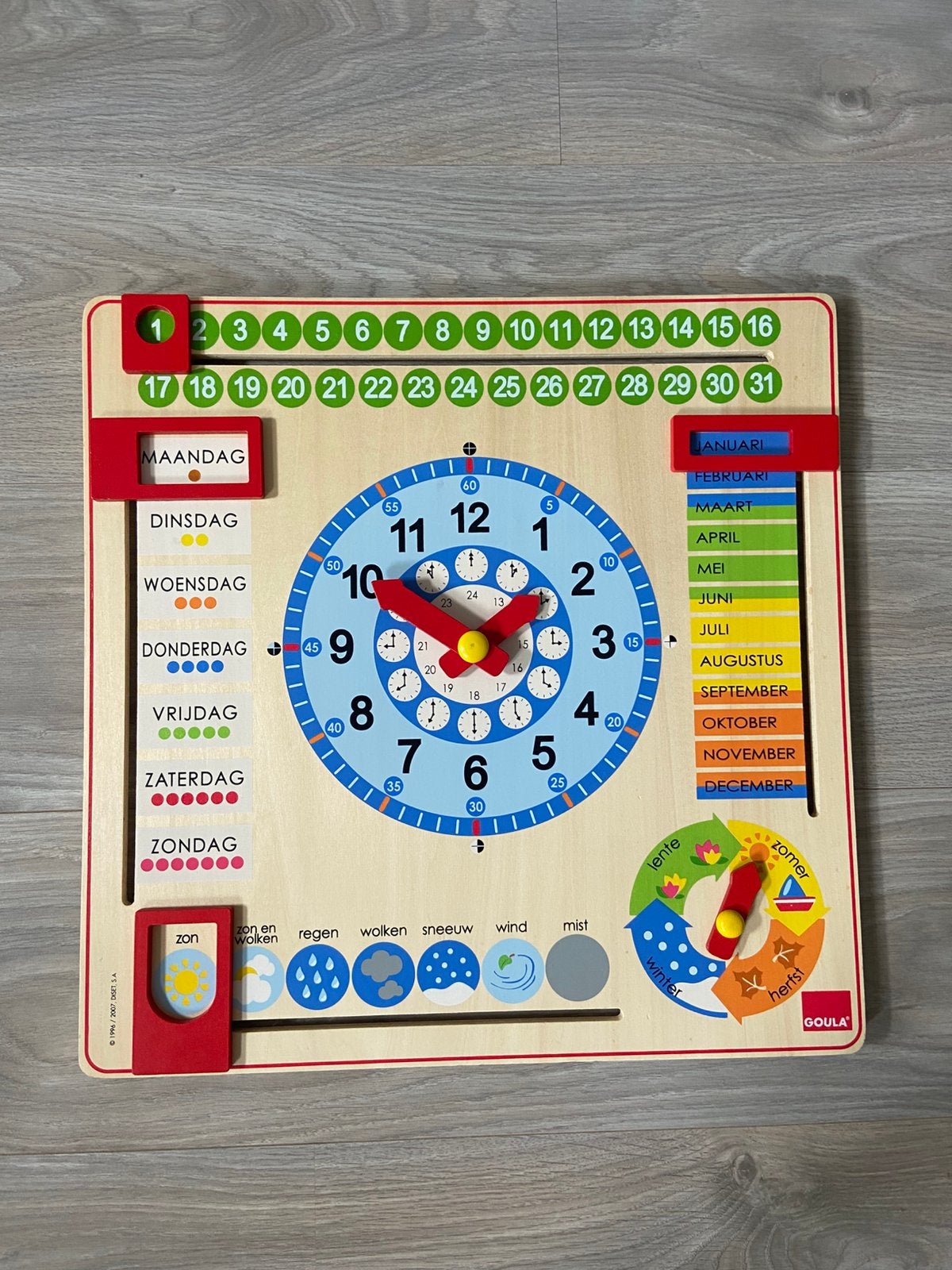 Nieuwe Goula houten kalenderklok - leerklok, Ophalen, Nieuw