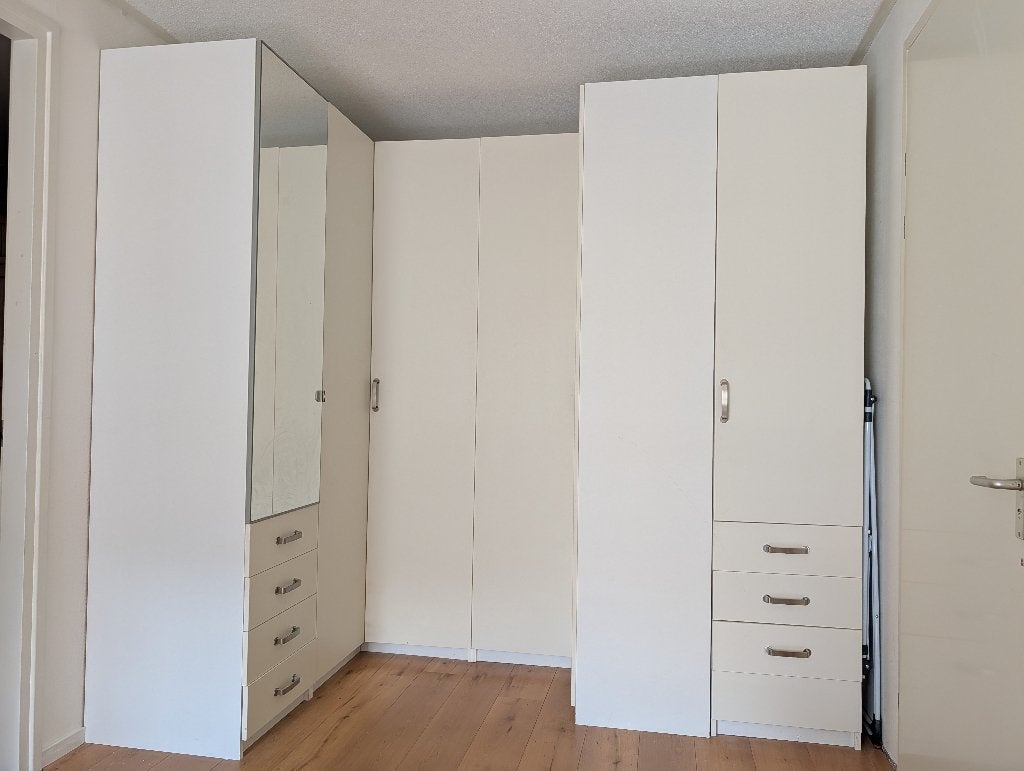 Complete IKEA PAX hoekkast 262 x 161 cm, kastenwand, spiegel, Gebruikt, 200 cm of meer, 75 cm of meer, 200 cm of meer
