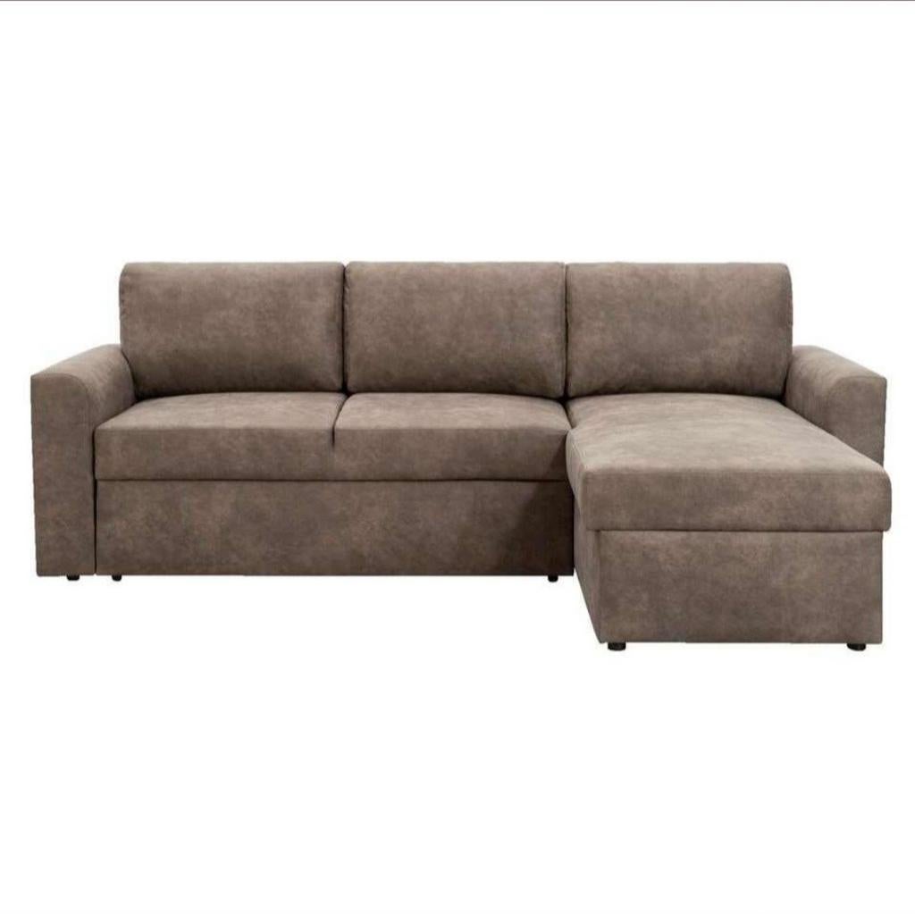 Taupe slaapbank Bern met opbergruimte met +tafel+Tv-meubel, Gebruikt, Tweepersoons, Ophalen of Verzenden, Overige maten