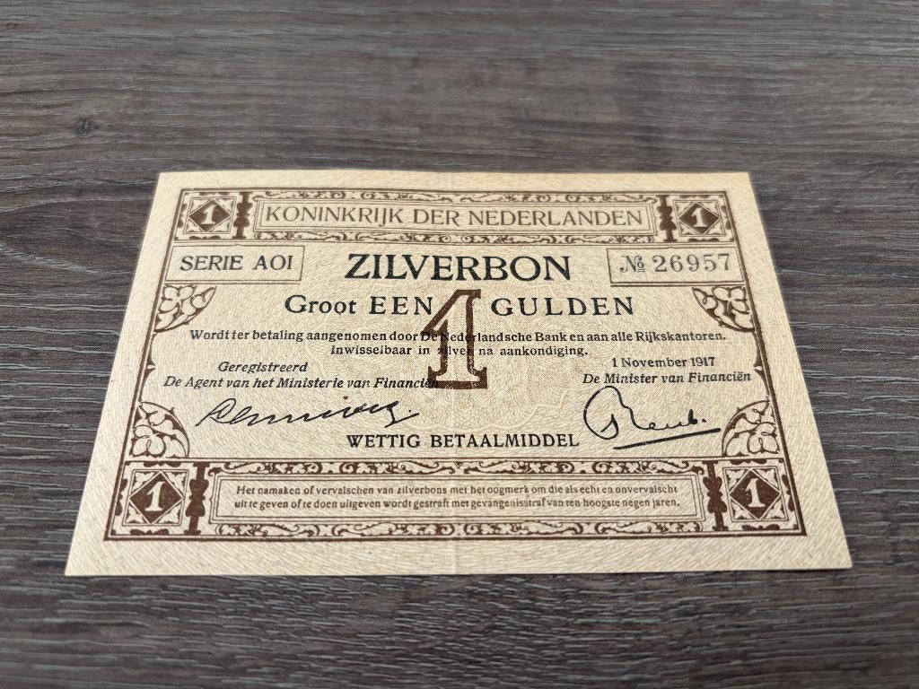Prachtig+ biljet 1 gulden zilverbon, 1917, Postzegels en Munten, Bankbiljetten | Nederland, Ophalen of Verzenden, 1 gulden