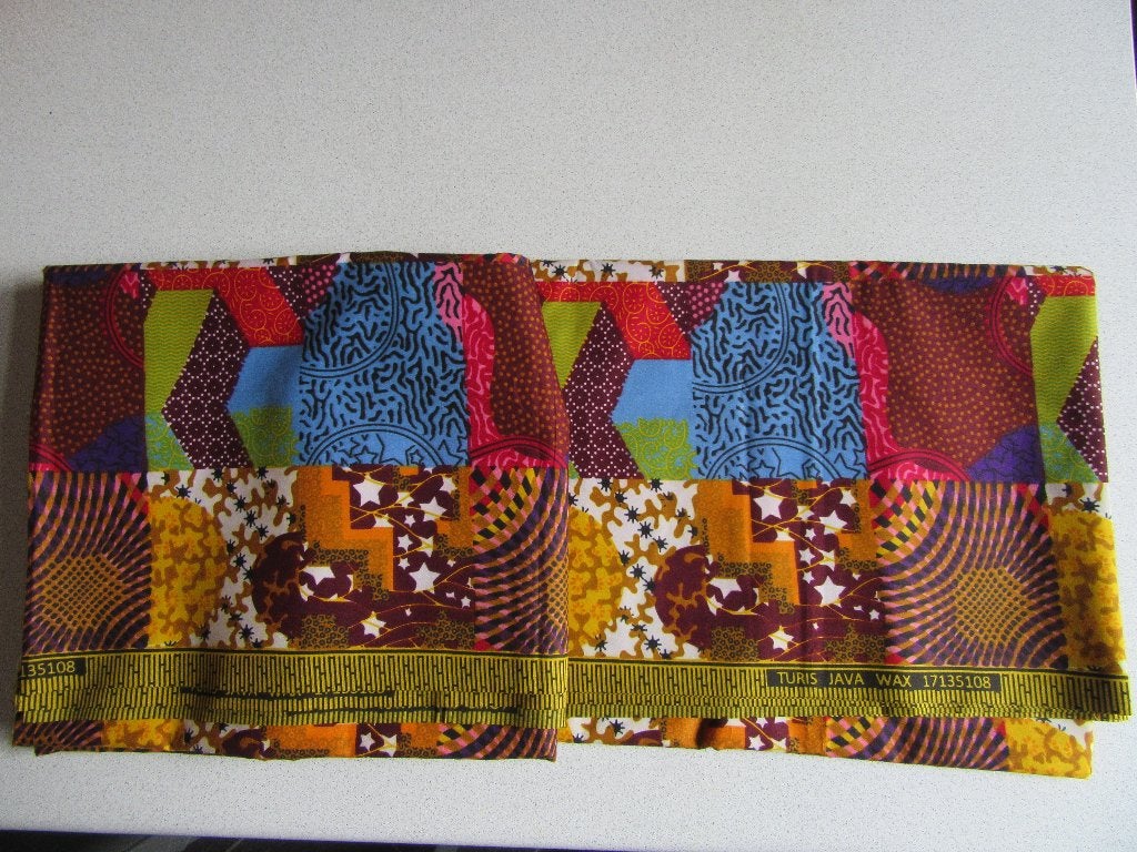 coupon stof 640 x 115 cm uit Senegal, Ophalen, Meerkleurig, 30 tot 120 cm, Katoen