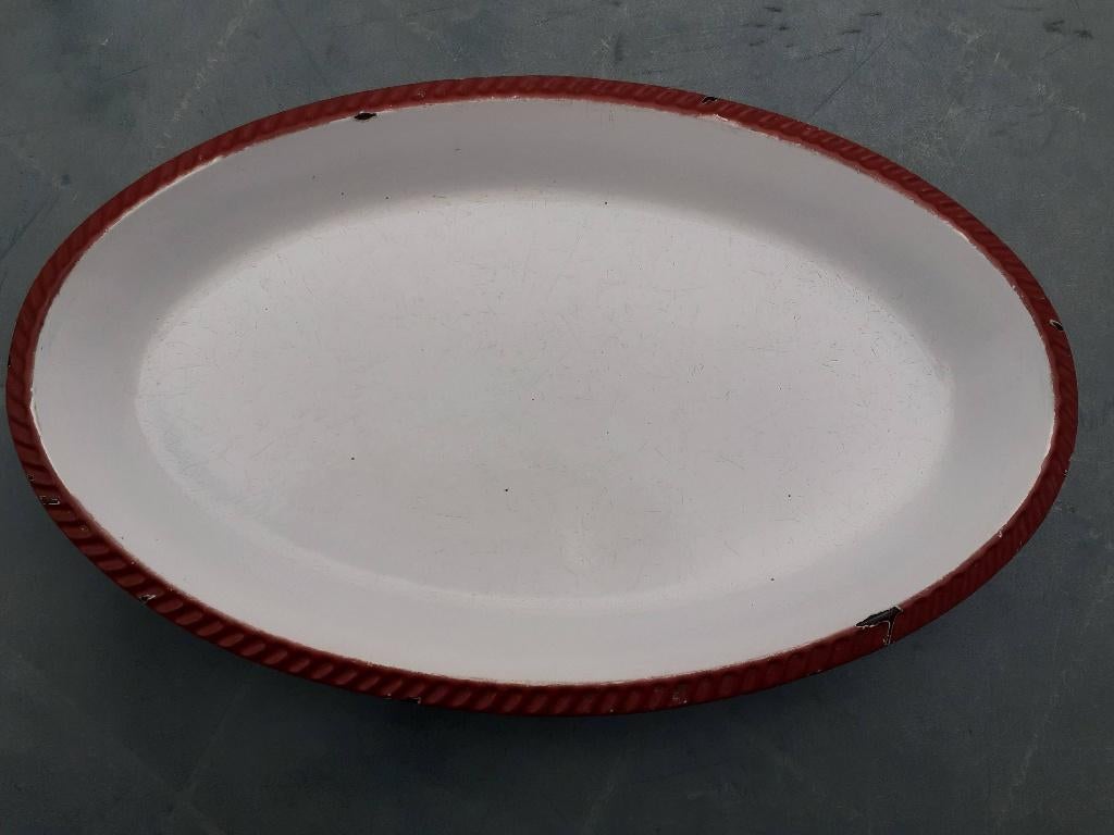 DRU MADE IN HOLLAND oranje vintage gietijzer ovenschaal 36cm, Gebruikt, Gietijzer, Overige typen, Ophalen of Verzenden