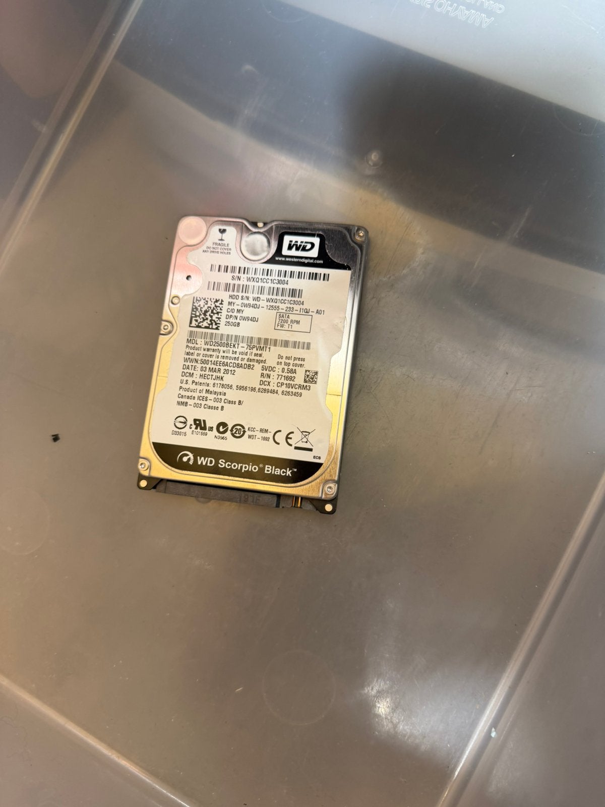 Western Digital WD2500BEKT-75PVMT0 Scorpio Black 250GB, Computers en Software, Ophalen of Verzenden, Desktop