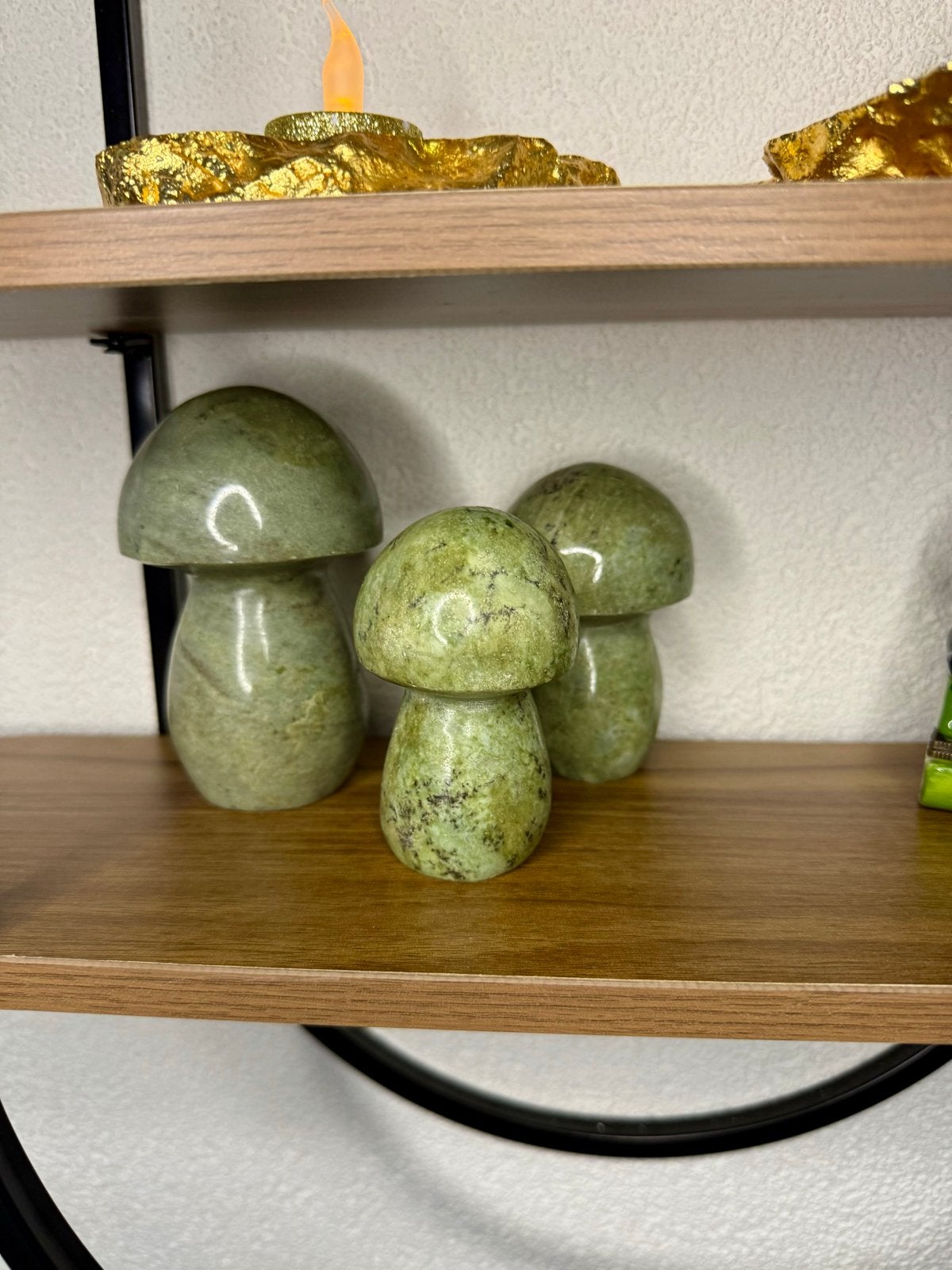 Set van 3 Groene Edelsteen Paddenstoelen Decoratie, Ophalen of Verzenden, Nieuw