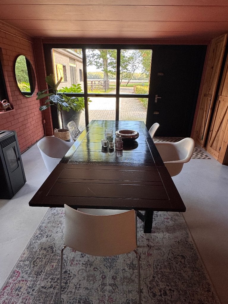 Houten uitschuifbare eettafel, Ophalen, Gebruikt, 200 cm of meer, 50 tot 100 cm