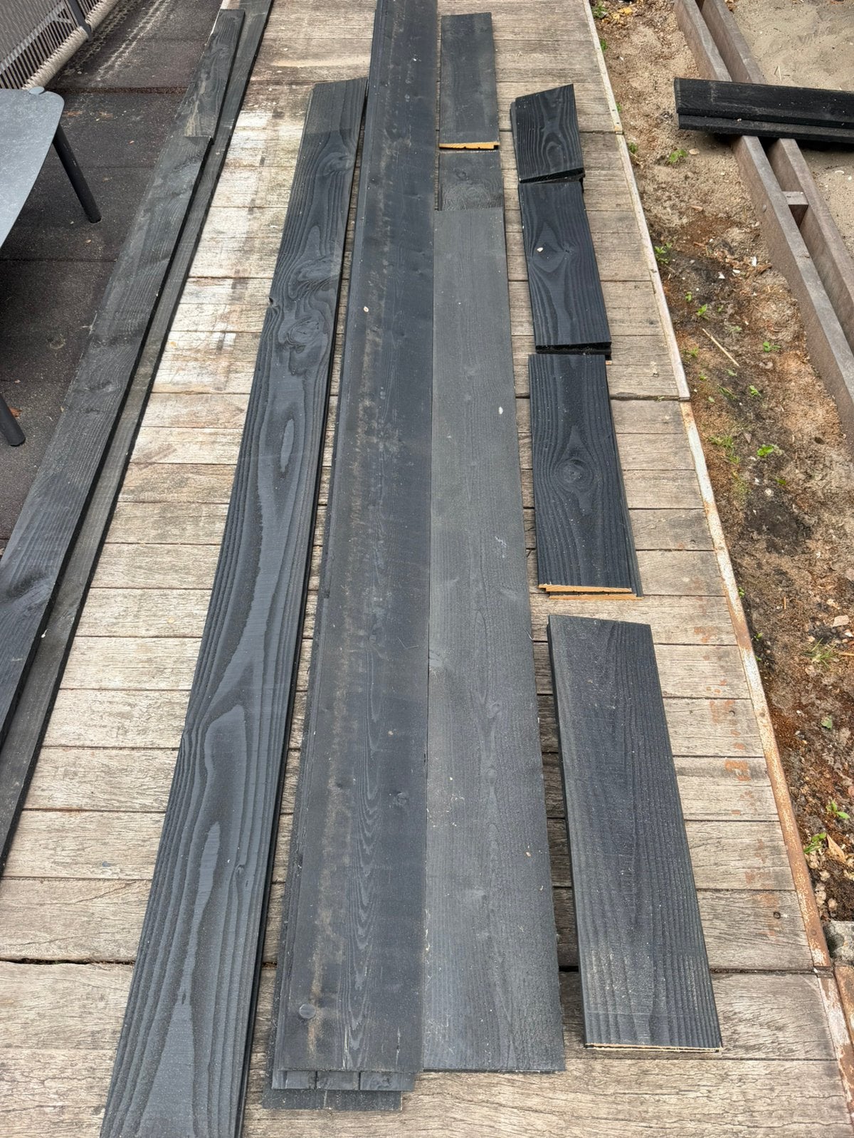 Zwarte Rabatdelen voor schutting - Diverse lengtes, Tuin en Terras, Schuttingen, Ophalen, Gebruikt, Hout, 3 tot 6 meter
