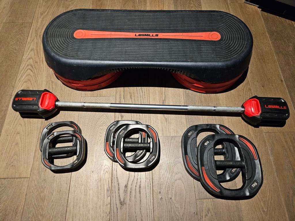Les Mills Bodypump Set - Halterset en Stepbank, Sport en Fitness, Fitnessmaterialen, Ophalen, Gebruikt, Rug, Halterset