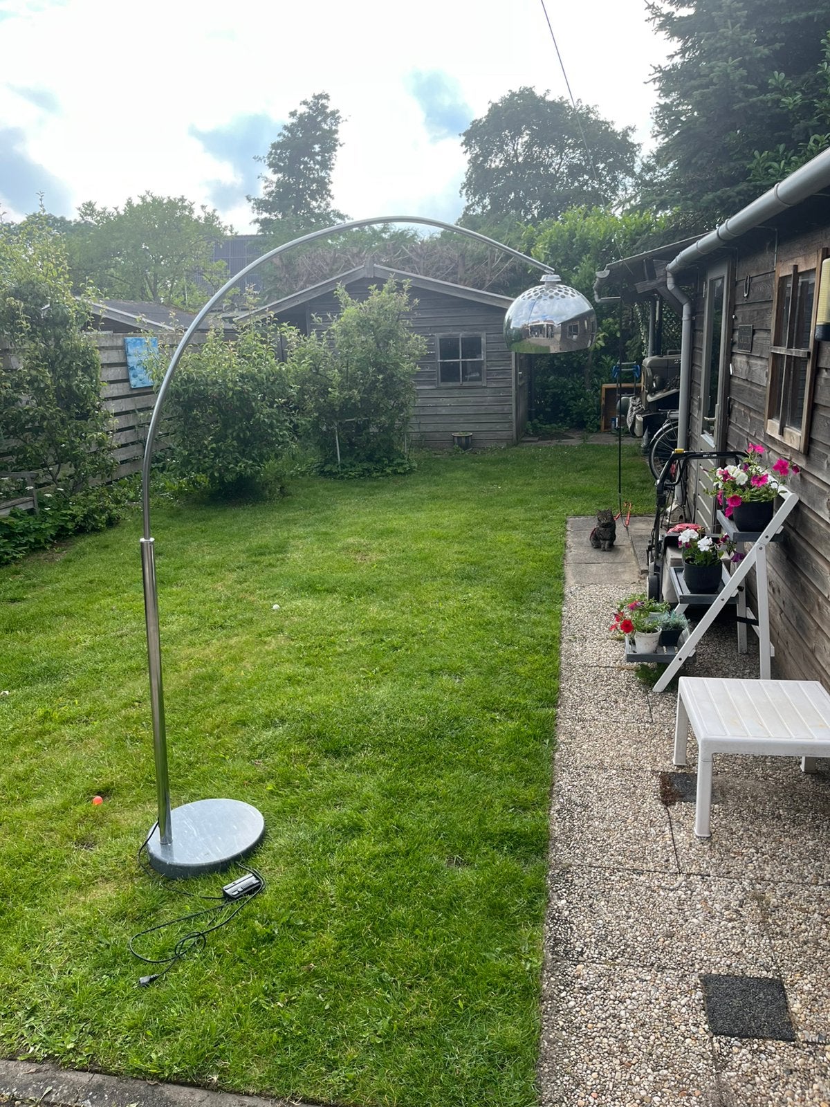 Grote booglamp chroom, Huis en Inrichting, Lampen | Vloerlampen, Ophalen, Gebruikt, Metaal, 150 tot 200 cm