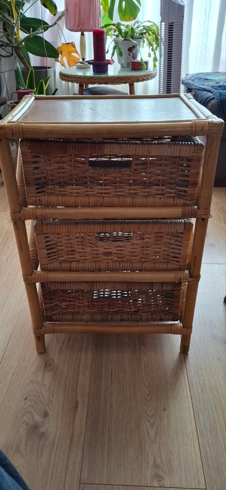 Vintage rotan ladekastje met 3 lades, Ophalen, Overige materialen, Minder dan 50 cm, Gebruikt
