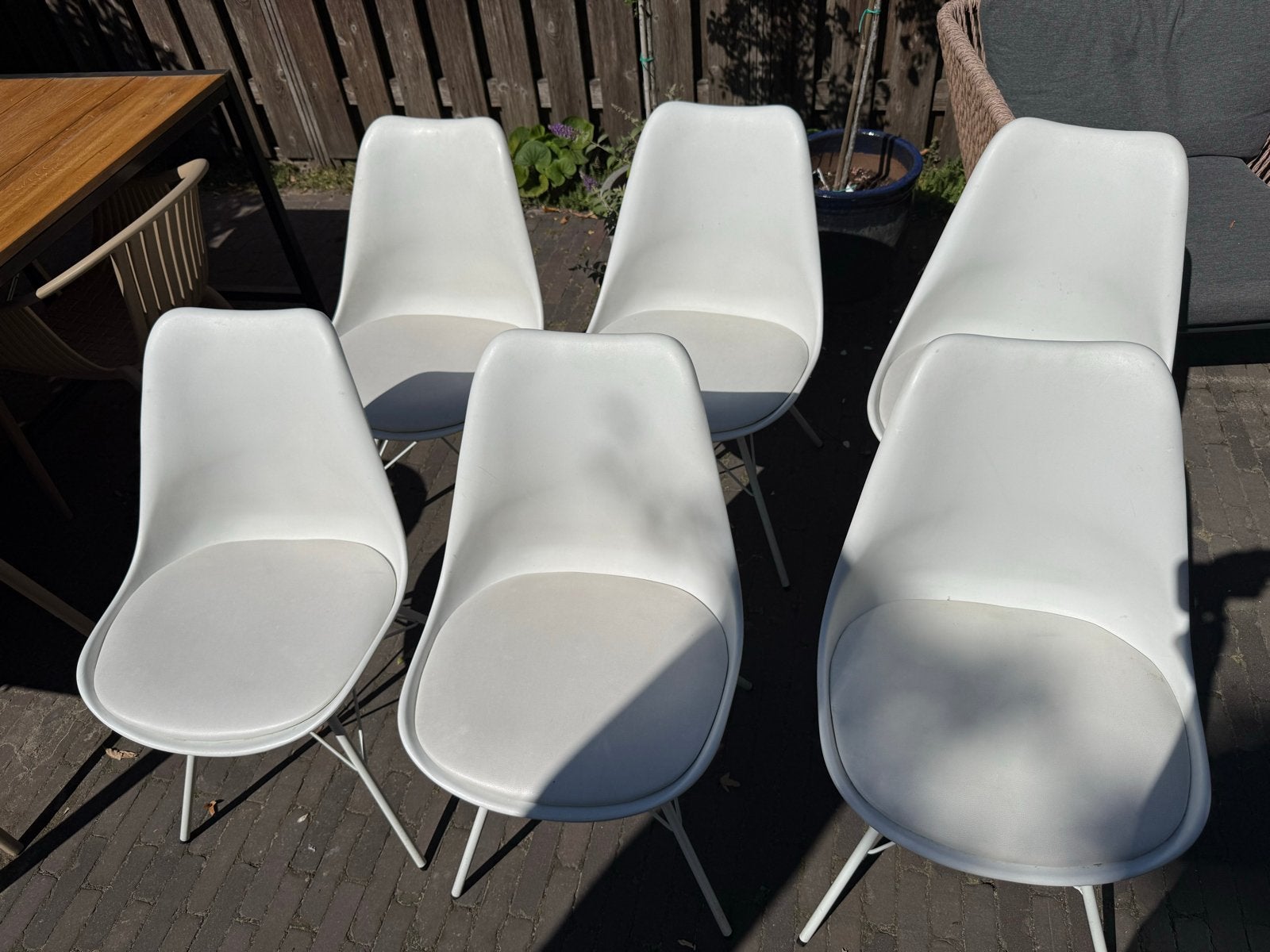 6 witte eetkamer kuipstoelen., Huis en Inrichting, Stoelen, Ophalen, Kunststof, Gebruikt, Wit