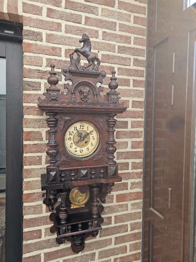 Antieke F.R. Mauthe wandklok, H.110 cm, met sleutel, Ophalen
