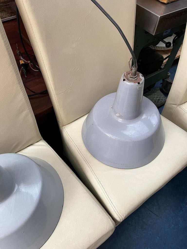2 x Industriële Vintage PHILIPS Hanglamp Emaille GRIJS / Wit, Ophalen of Verzenden