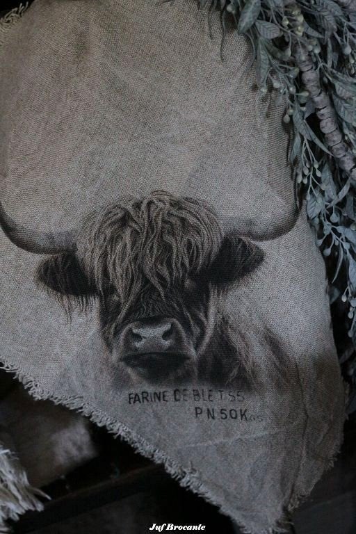Shabby doek hooglander donker, Www.jufbrocante.nl, Www.jufbrocante.nl, Nieuw, Ophalen of Verzenden
