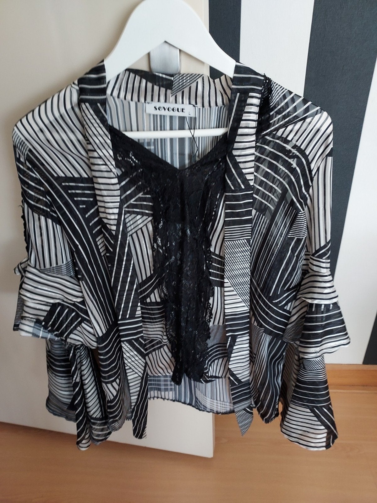 SoVogue blouse met kant en abstracte print, Meerkleurig, SoVogue, Maat 42/44 (L), Nieuw
