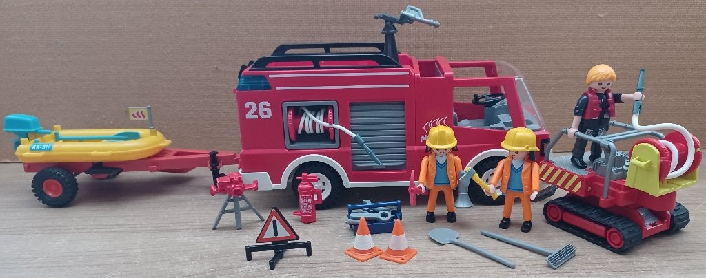 playmobil brandweerhulpvoertuig met rubberboot, Ophalen of Verzenden, Gebruikt, Complete set