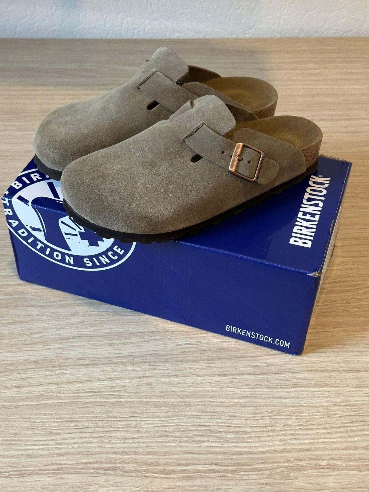 Birkenstock Boston, Kleding | Dames, Schoenen, Instappers, Ophalen of Verzenden, Zo goed als nieuw, Grijs