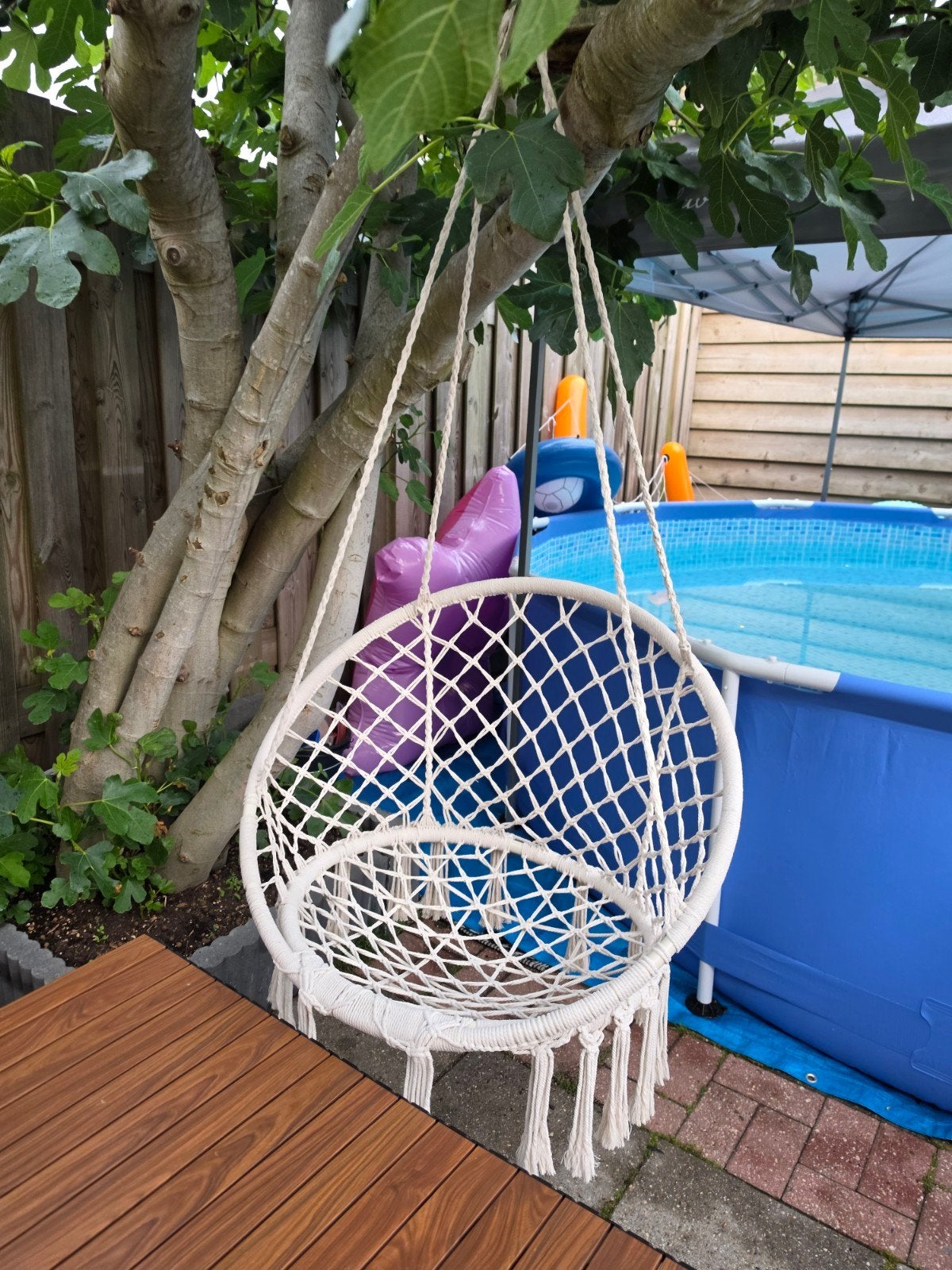 Witte Macramé Hangstoel - Comfortabel, Ophalen, Zo goed als nieuw