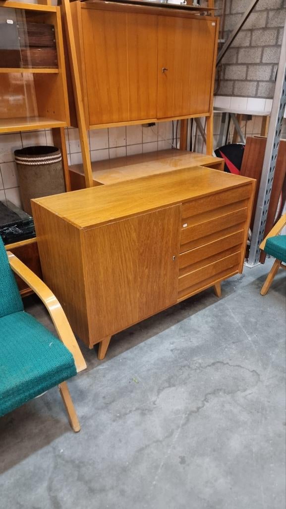 Dressoir Mid century met lades Jiri Jiroutek, Gebruikt, ,, ,, Minder dan 100 cm