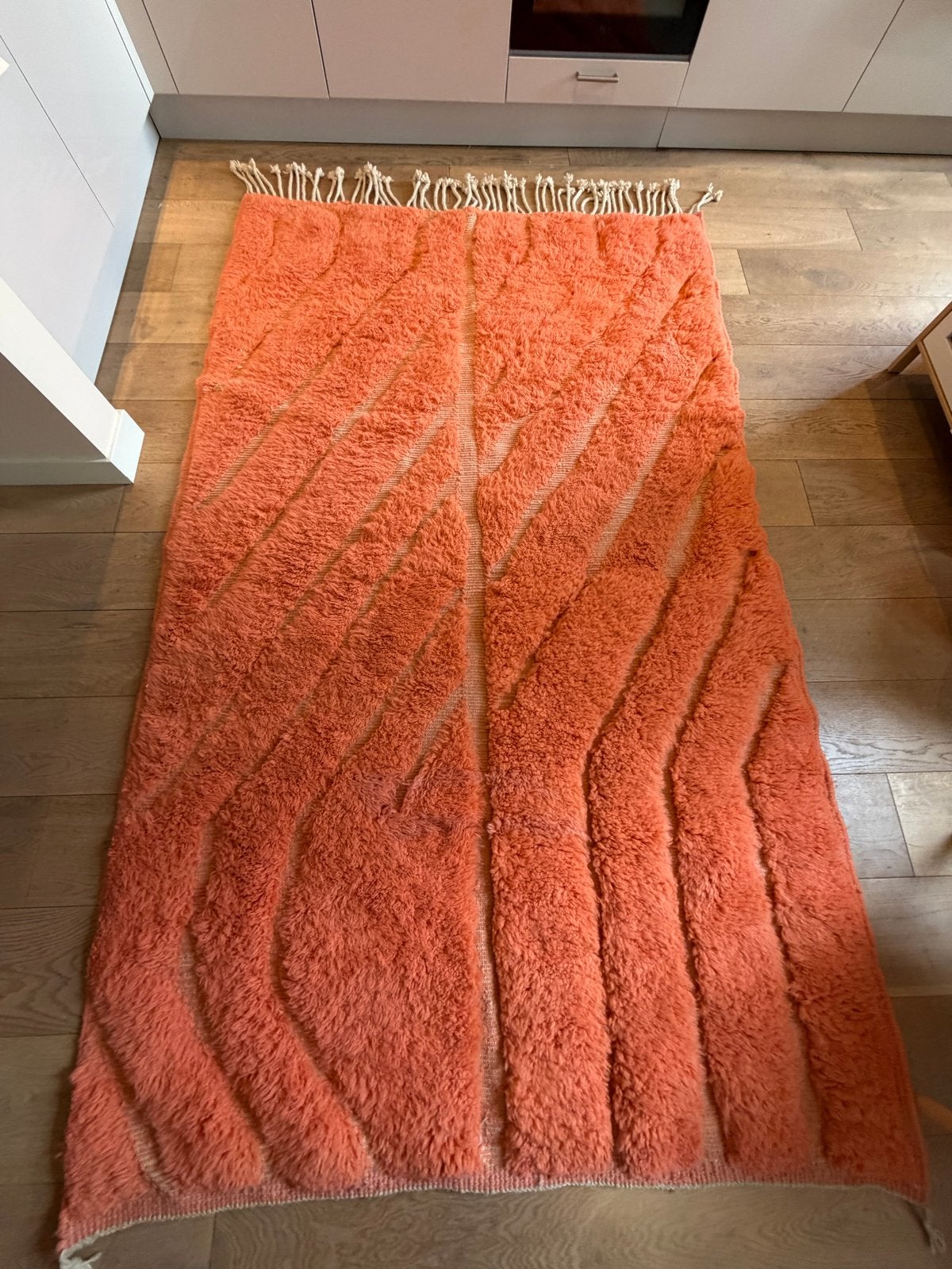 Handgemaakt Marokkaans Berber vloerkleed, Ophalen, 100 tot 150 cm, Oranje, Rechthoekig
