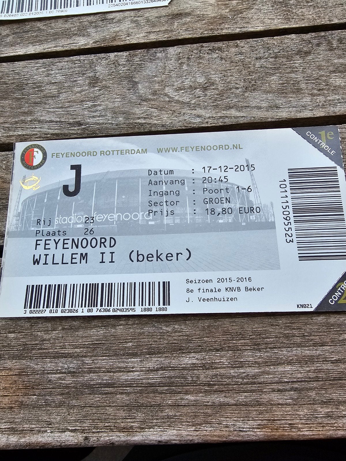 Kaartje feyenoord-willem II 17-12-2015 knvb beker, Verzenden, Feyenoord