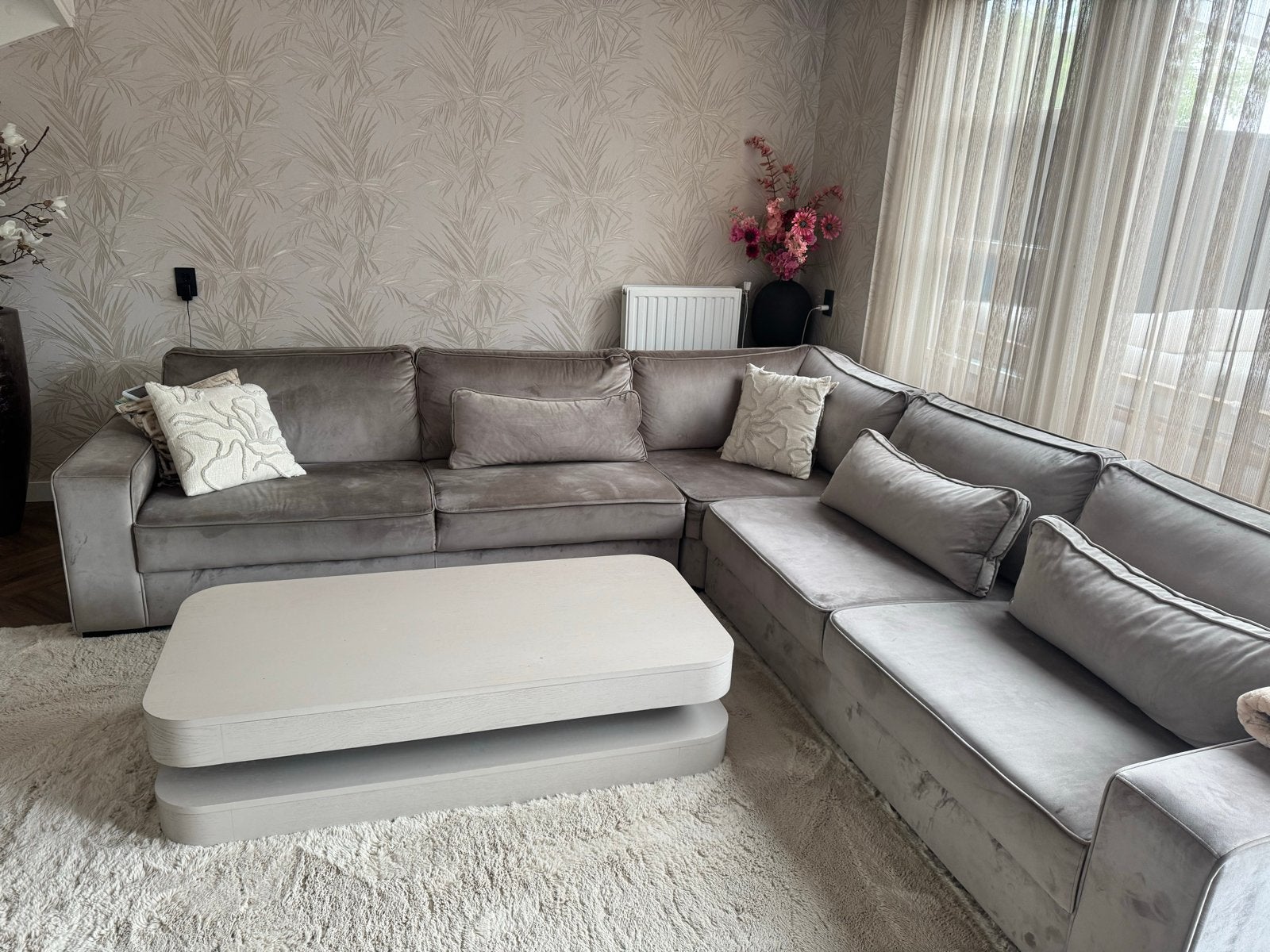 Suede hoekbank met lichte gebruikssporen, Huis en Inrichting, Banken | Bankstellen, Ophalen, Gebruikt, 100 tot 125 cm, Hoekbank