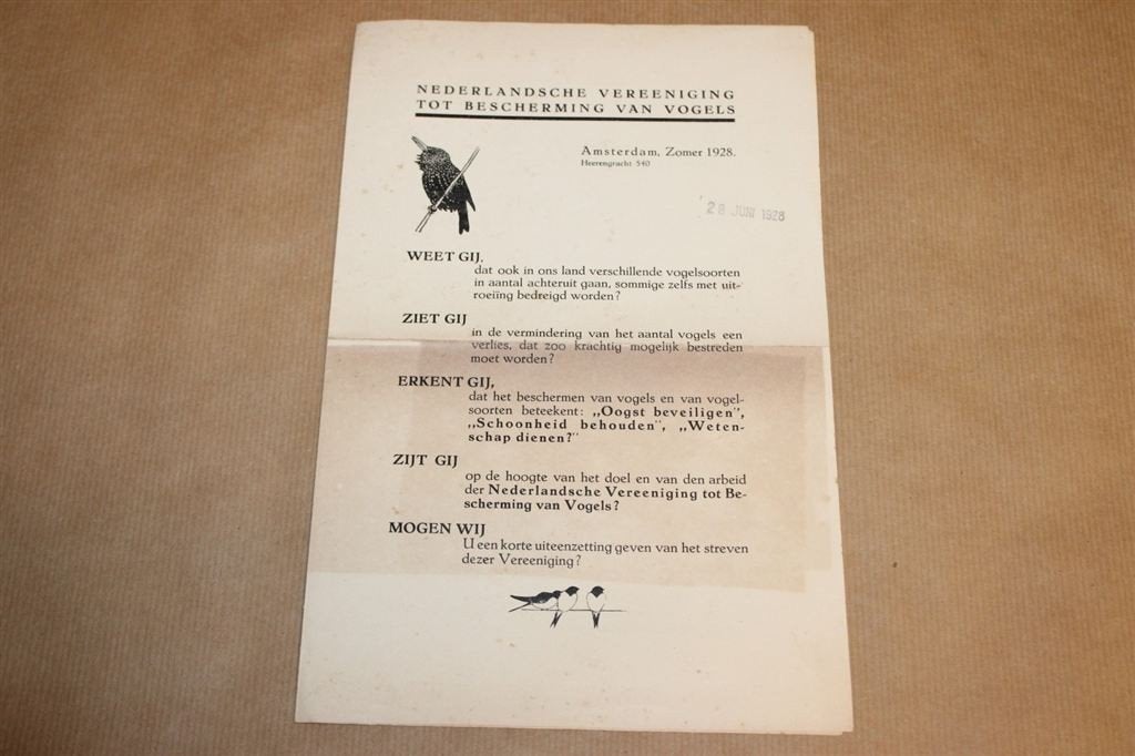 Zeldzame brochure - Ned. Vogelbescherming - 1928 !!, Ophalen of Verzenden, Zo goed als nieuw, Honden