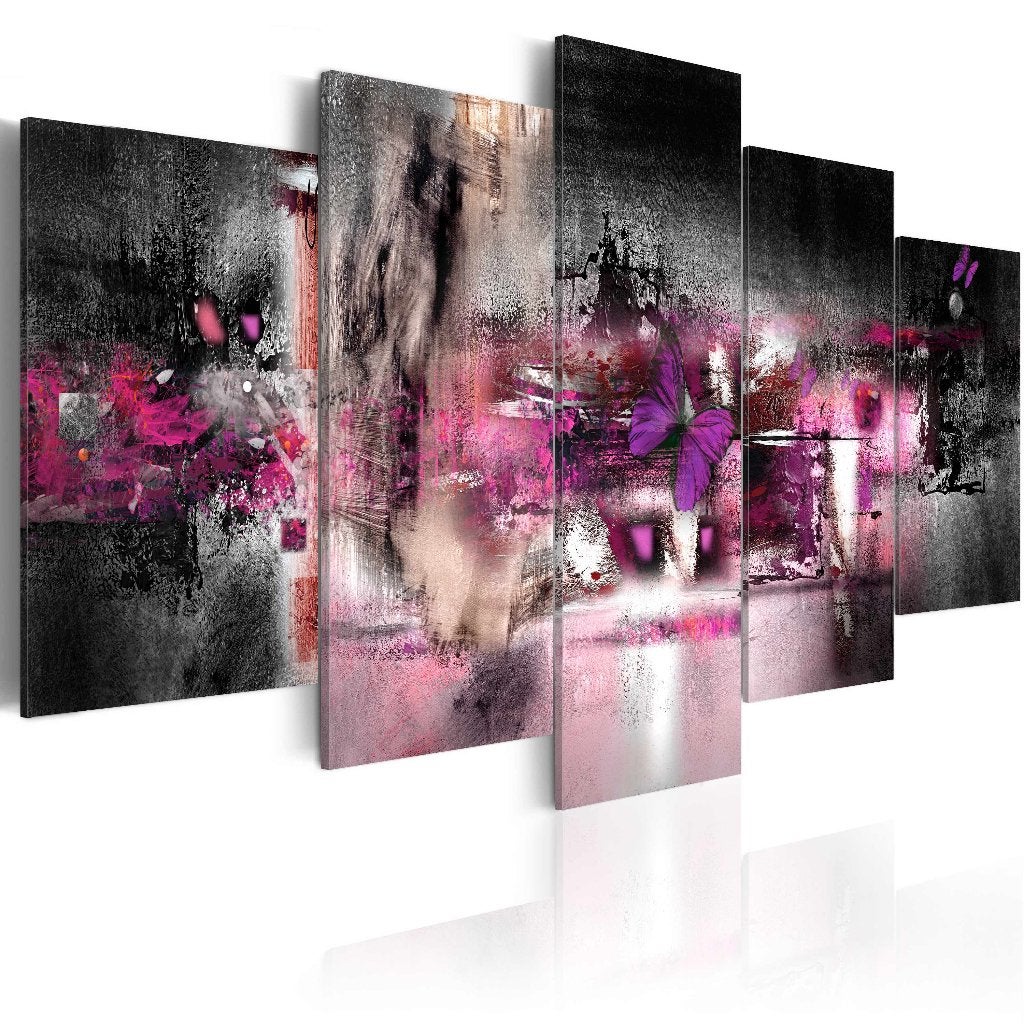 805 Abstract Grijs Roze 5 Luik Canvas Schilderij 200x100cm, Ophalen of Verzenden